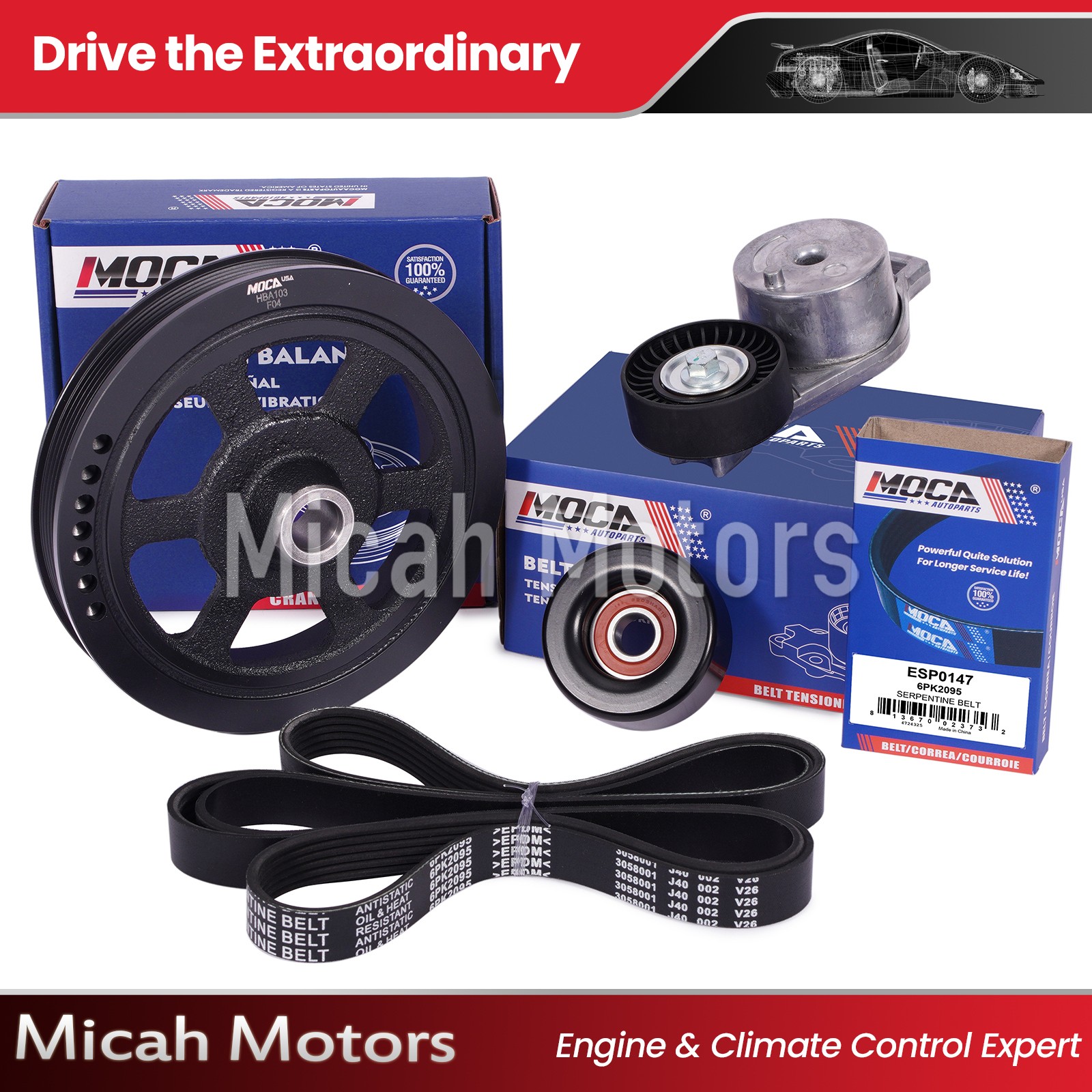 For Caravan Town Country Voyager Harmonic Balancer Serpentine Belt Component Kit