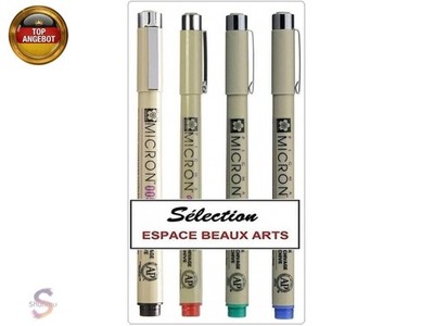 PIGMA MICRON Sakura Fineliner 0.05 Farben, 4 Stück,Rot, Grün, Blau, Black