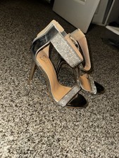 Silver Rhinestone Strappy Stiletto Heels Zip Ankle Strap Women's Size 10