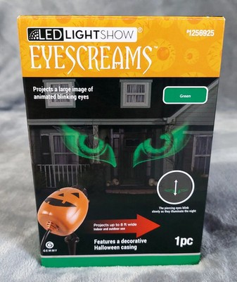 Gemmy LED Projection Green Blinking Eyes 8' wide Halloween Eyescreams OPEN Box
