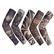 Fake Temporary Tattoo Sleeves Slip on Arm Sunscreen Body Art Arm 5pcs Black