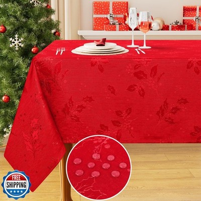 Smiry Rectangle Christmas Red Tablecloth, 52x52 Inch Waterproof Damask Table 