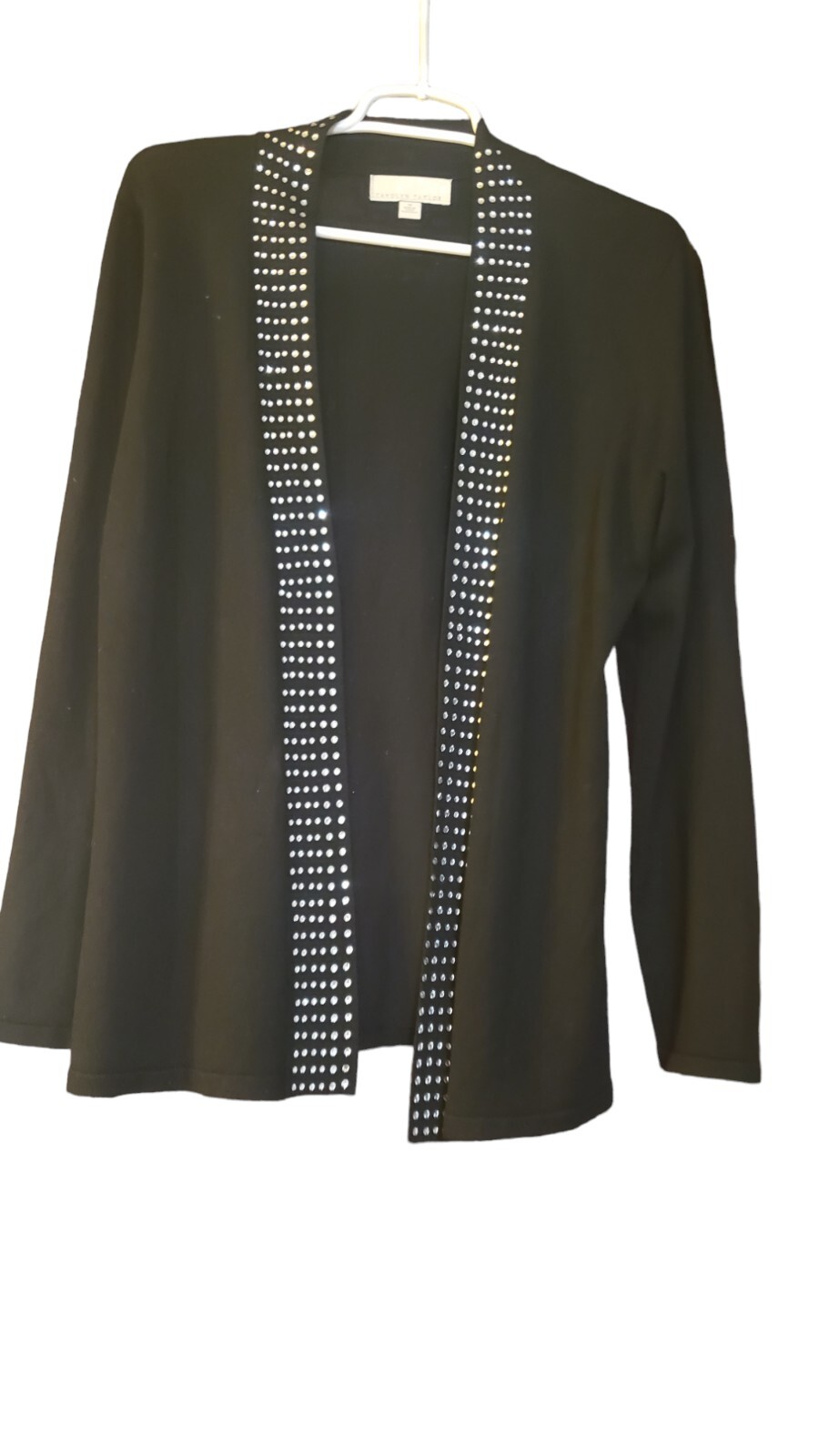 Carolyn Taylor Womems Black With Rhinestone Open Front Cardigan Size Medium M