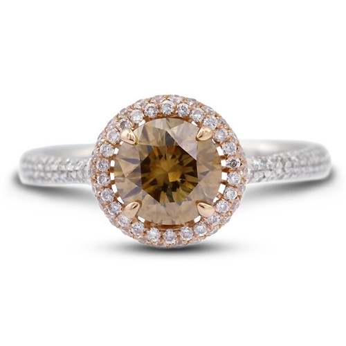 1.78ct Brown VS2 Round Earth Mined Certified Diamonds 18k Halo Sidestone Ring - Picture 3 of 13