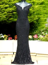QUIZ Black Lace Sequin Maxi Dress Size 08 UK Wedding Cruise PROM Ball Cocktail