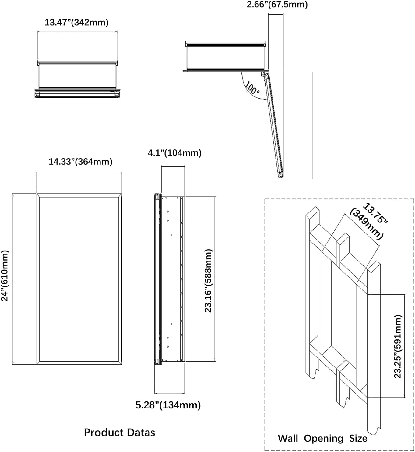 Medicine 14 X 24 Inches Mirror Size, Recessed or Surface Mount