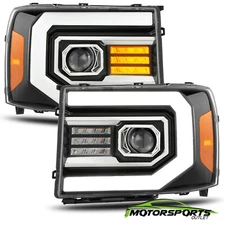 Fit 07-13 GMC sierra 1500/07-14 2500/3500HD Polished Black Headlights W/LED DRL
