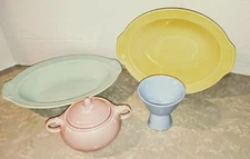 Lot of 4 Vintage Taylor Smith Taylor Luray Pastels Sugar, egg cup, 2 Oval Bowls