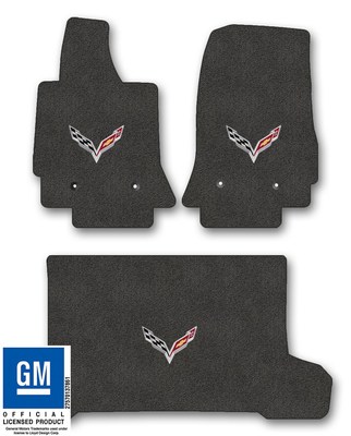 Chevrolet Corvette C7 Carpet Floor Mat 3pc Set with C7 Flags Logo - Medium Grey