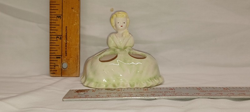 1950's Ceramic Southern Belle Vanity Lipstick Holder,  White & Blonde