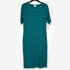 LuLaRoe Julia Bodycon Dress Women’s L (12-14) Green Striped NWT