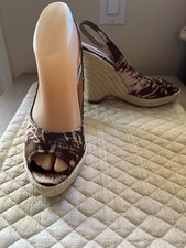 Oscar de la Renta 39 wedge sling back batik cocoa/natural NWOT Spain open toe
