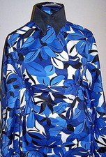 Blue Black White Floral Print Cotton Lycra Sateen Twill Fabric 1 Yard 16 Inches
