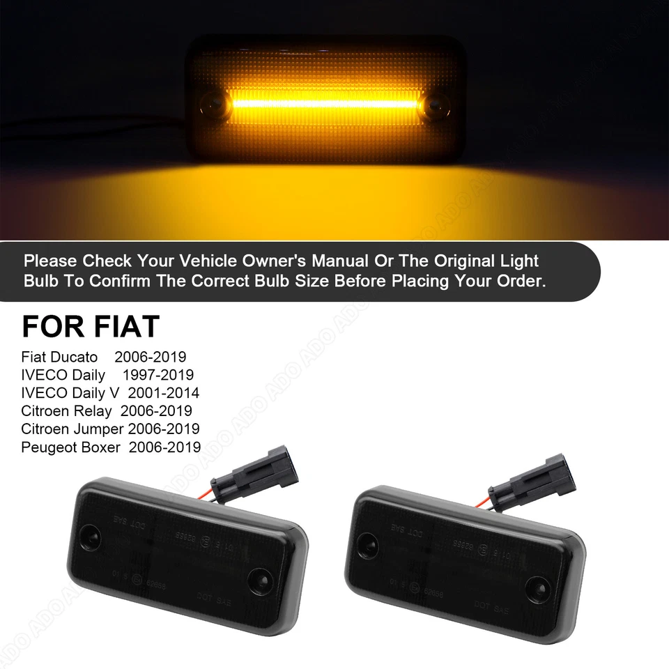 6x Luci di segnalazione laterali a led per Fiat Ducato Citroen Peugeot Iveco DAF nere - Immagine 4 di 4