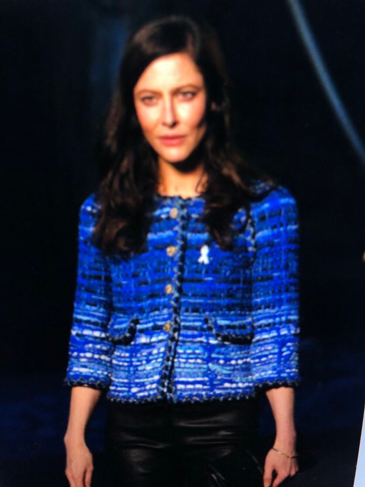 Chanel Pastel Blue Tweed & Multicolor Appliqué Collarless Jacket