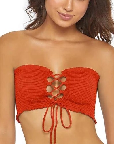 Top bikini PilyQ ROSSO Lust Reversibile Fascia Smocked, US Small