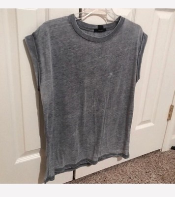 Womenâs Forever 21 Burnout Gray Roll sleeve Tee T Shirt Top Large L | eBay