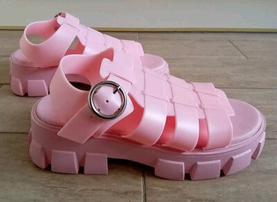 Asos Design Jelly Fisherman Sandals Shoes UK 40 Pink Chunky VGC