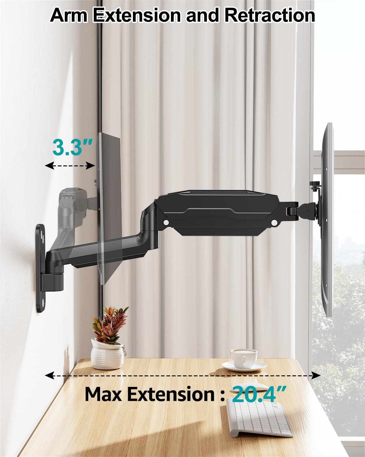 Adjustable Wall Mount Monitor Arm for 13-32" Screens, VESA 75/100, Black