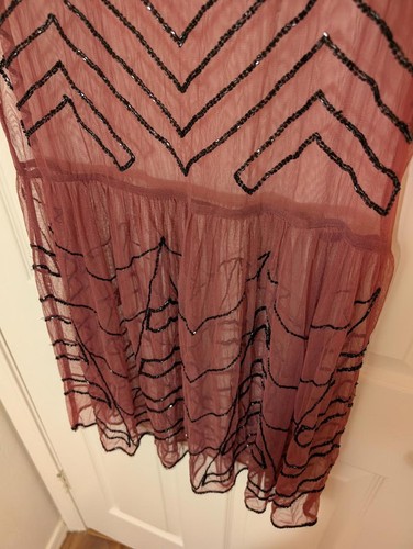Free People Beaded Sheer Mesh Mini Slip Dress Maroon Embellished Party Dress L - Picture 6 of 14
