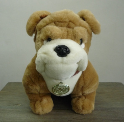 GINA Softoys Bulldogge mit Kunstlederhalsband weich Welpe Hund Plüschtier 26 cm/10 Zoll