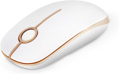 Wireless Mouse, 2.4G Slim Computer Mouse with Nano Receiver -White Gold