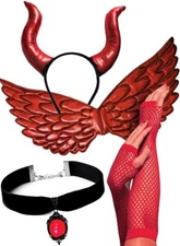 OLYPHAN Red Devil Costume for Women - Sexy Halloween Costumes Demon Horn -B15