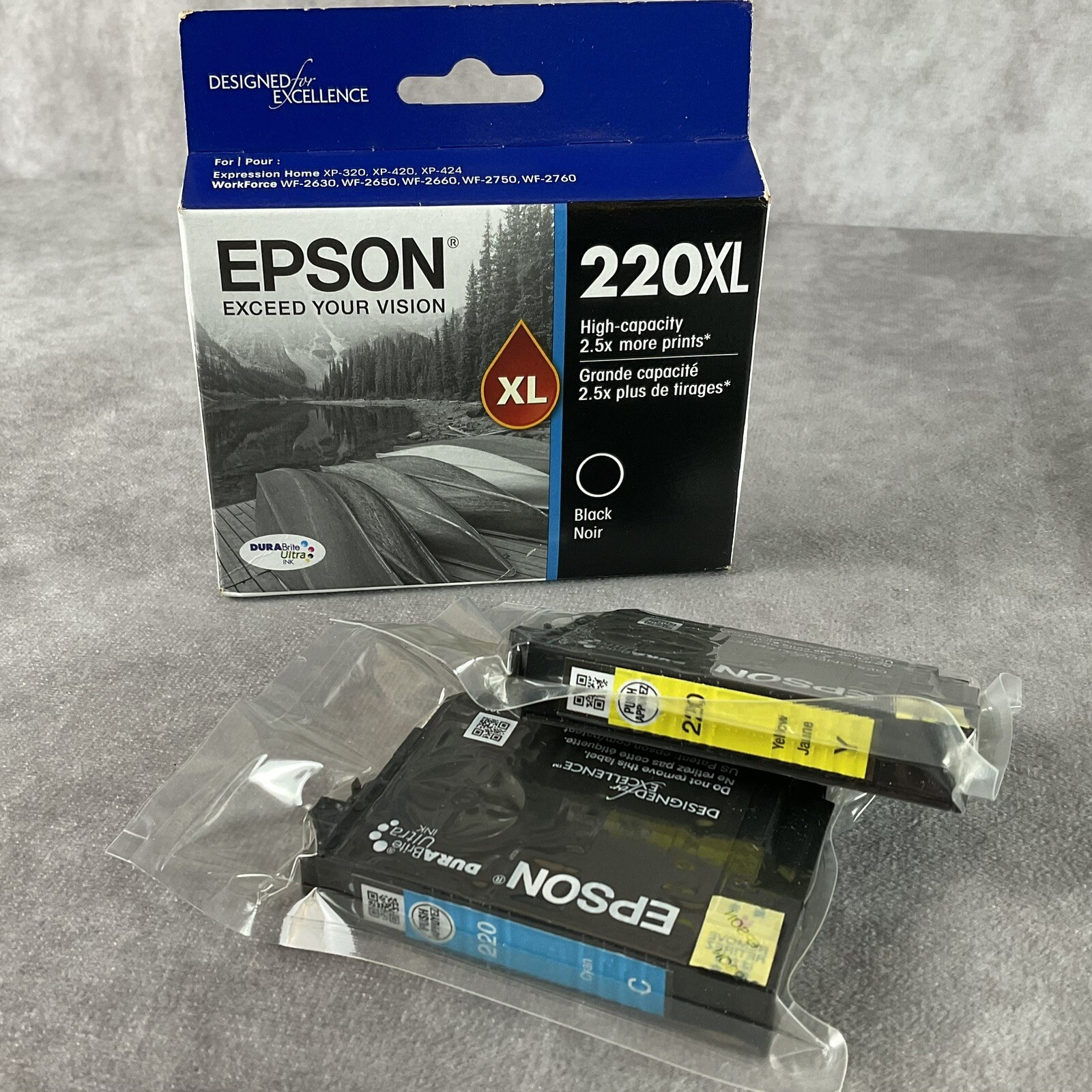 Genuine Epson 220XL Black & 220 Cyan/Yellow Color Ink Cartridges Exp 11/2026