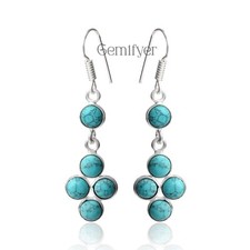 925 Sterling Silver Handmade Women Earrings Natural Turquoise Gemstone