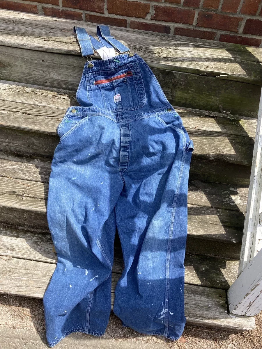 Vintage Pointer Brand Low Back Bib Overalls Blue USA Made 36x27 Distressed