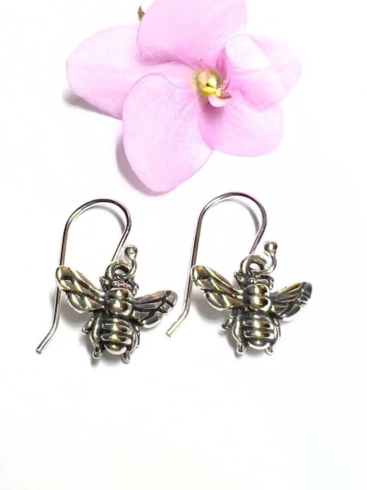 Earrings for Women Honey bee Earrings 925 Sterling Silver Hoops Handmade Jewelry - Image 2 of 4