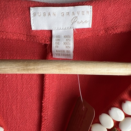 Susan Graver PURE Linen Dress XXS Salmon Maxi Sleeveless Beaded Boho Coastal - Picture 4 of 9