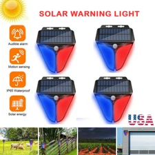 Solar Alarm Strobe Light Lamp Motion Sensor Sound Security Outdoor Waterproof