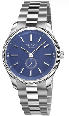 Gucci G-Timeless Automatic Blue Dial Silver Stainless Steel Bracelet Watch Box