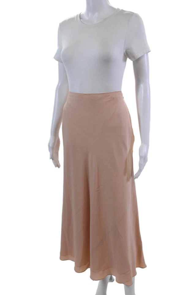 Lafayette 148 New York Womens Side Zip Silk Bias Cut Flared Maxi Skirt Pink 12 - Image 2 of 4