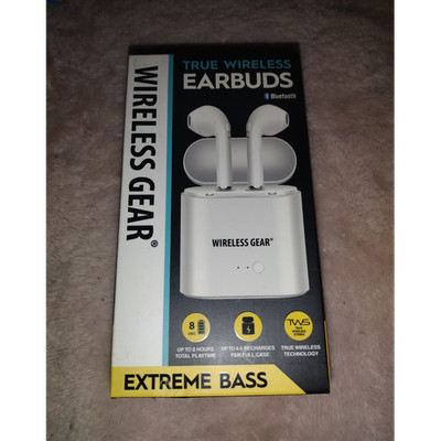 WirelessGear True Wireless Bluetooth Earbuds Extra Bass Built-in Mic White G0672