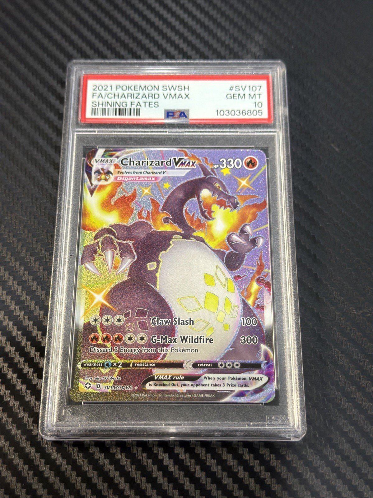 FA/CHARIZARD VMAX SHINING FATES POKEMON SWSH SHINING FATES 2021 SV107 PSA 10