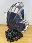 VTG Stained Glass Butterfly Lamp Tiffany Style Floral Base Light Art Nouveau
