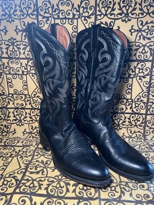 DAN POST Milwaukee Black DP2110R Men s Western Boots Stitching 8 1/2 D VG++++