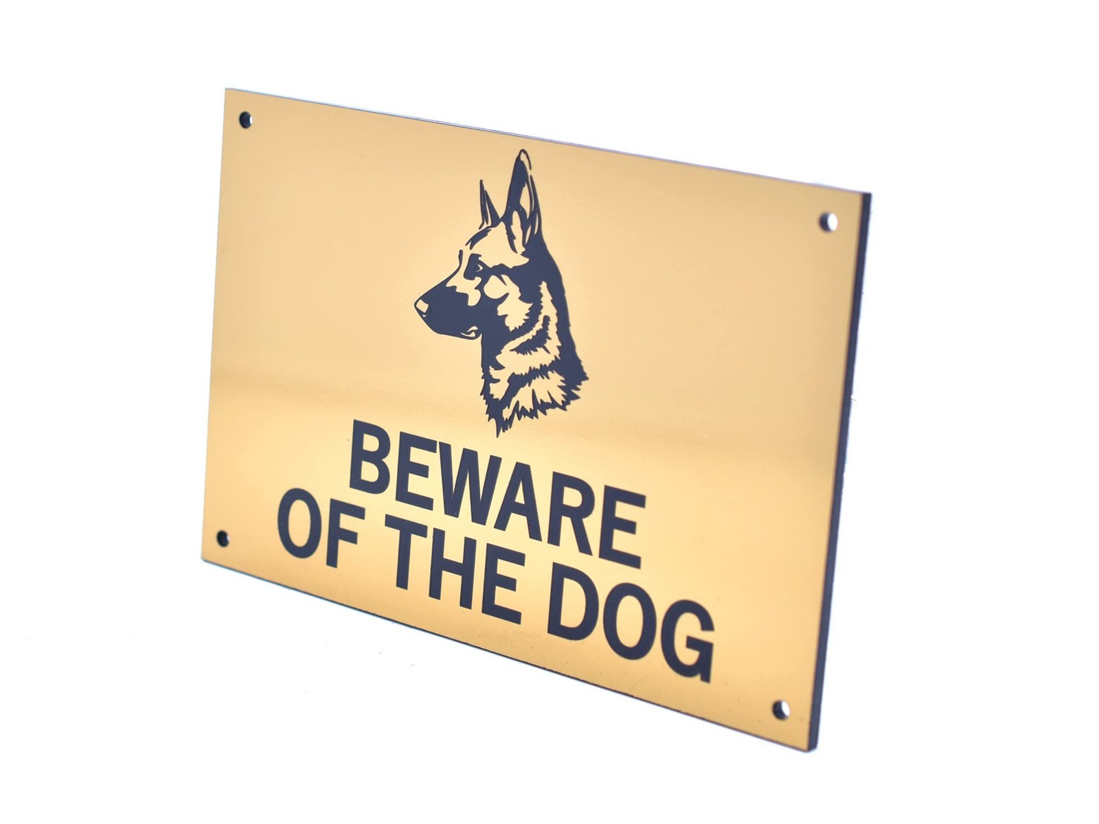 Gold ‘Beware of the Dog’ Sign – Engraved Acrylic, Weatherproof Safety Warning