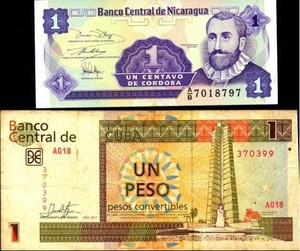Nicaragua  1  Centavo  ND. 1991  Series  A/B and 1 Peso Convertible