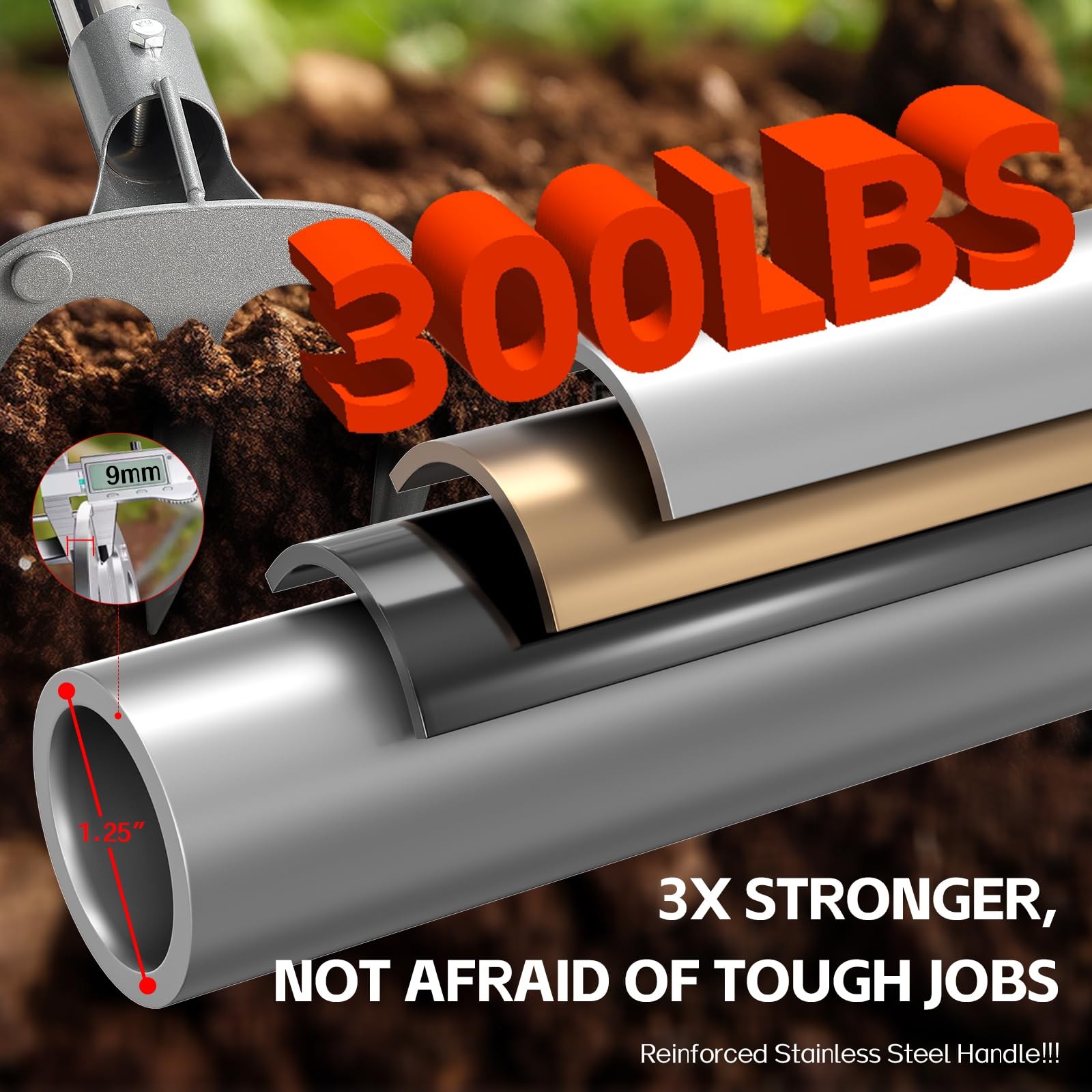 Potato Hand Rake Garden Tool - 47" Long Handle Cultivator Weeding Siver 