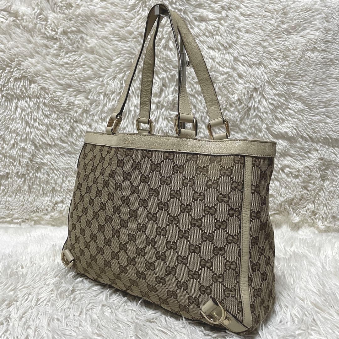 Gucci Abbey Tote Bag Brown Canvas Leather Authentic