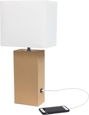 **Lexington 21  Leather Table Lamp w/ USB Charging Modern Bedside Desk Light**
