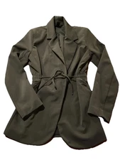 ATHLETA Womens 4 Green Primatwill Belted Blazer Lined Zip Pockets Jacket Work