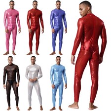 Men Jumpsuit Club Bodysuit Full-body Unitard Tights Nightwear Metallic Rompers