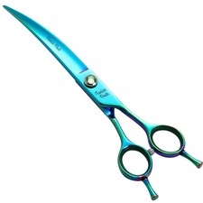 7.5'' Green Curved Dog Grooming Scissors Pet Shears with Ergonomic Offest Han...