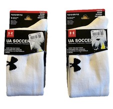 Lot Of 2 Two Pair Under Armour Soccer White Socks Over the Calf Youth YLG Large