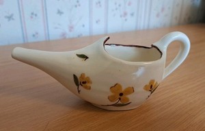 Vintage Singing River Original Porcelain Invalid Feeder Cup Yellow Flowers Brown