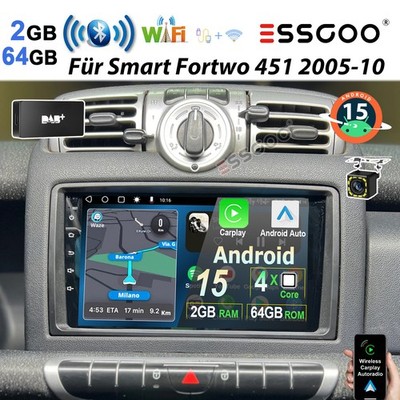 DAB+ Für Smart Fortwo 451 2005-2010 Android15 Autoradio 64G GPS Navi CarPlay CAM